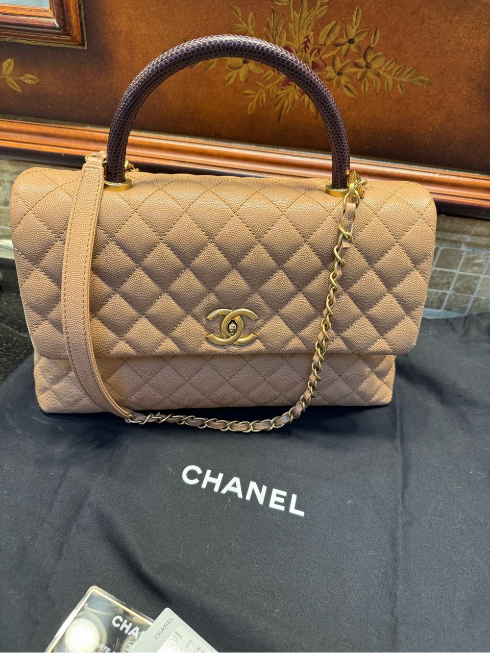 CHANEL Quilted COCO Top Handle Bag with Gold Hardware
